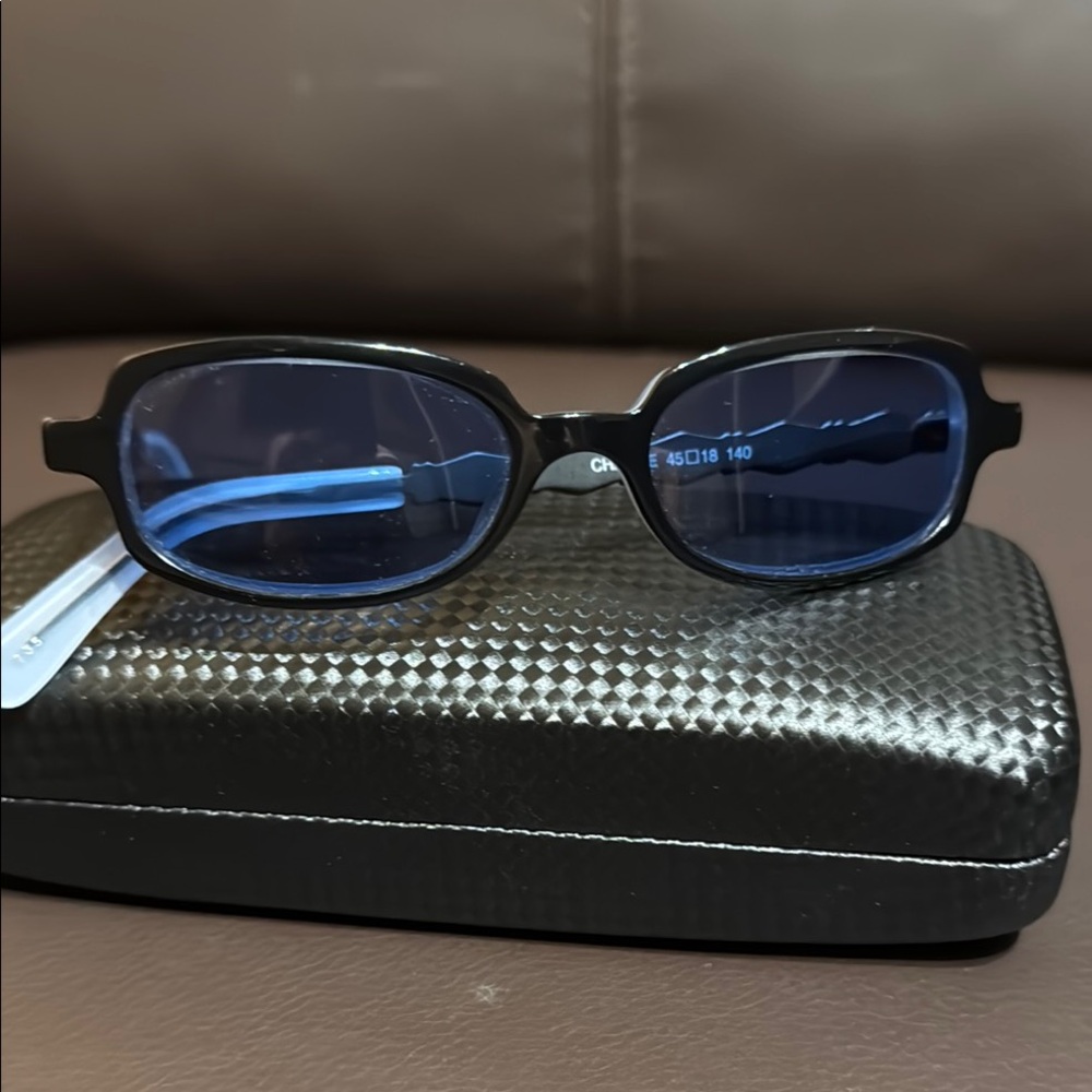 Lafont Black Frame Sunglasses with Blue Lenses. Made in France